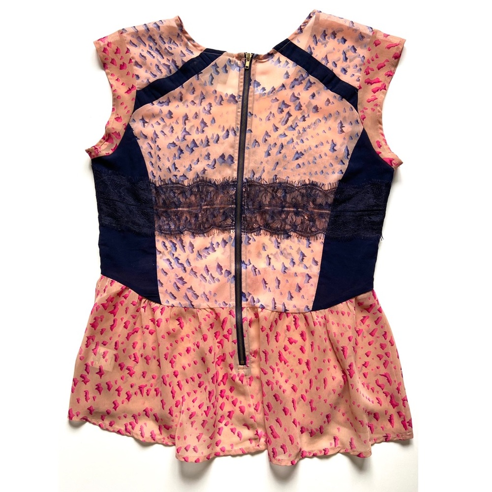 ANTHROPOLOGIE MAEVE Evangeline Sheer Peplum Top Pink Woken’s Size XS - Picture 3 of 15